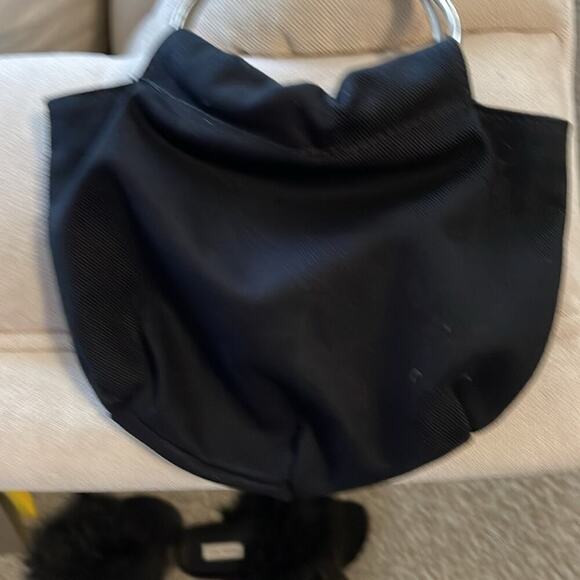 Handbag- black with Crystal butterfly metal handles 9" long 8 3/4" wide - Picture 3 of 3